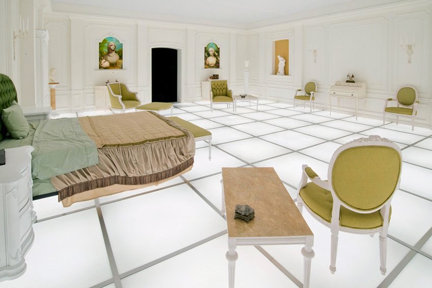 Artist Simon Birch and architect Paul Kember have recreated the famous bedroom from Stanley Kubrick’s 2001: A Space Odyssey as part of a larger art project called The 14th Factory in the Lincoln Heights neighborhood of Los Angeles. Kember revealed that his uncles had worked on the actual set for Kubrick.