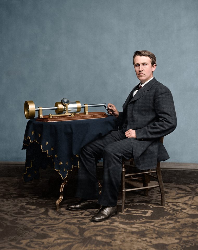 Thomas Edison with his second phonograph, photographed by Mathew Brady in Washington, April 1878