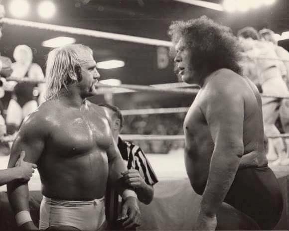 Hulk Hogan and Andre the Giant square off for the first time at Shea Stadium, 1980
