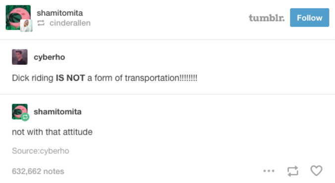 posts 2017 - shamitomita cinderallen tumblr. cyberho Dick riding Is Not a form of transportation!!!!!!!! shamitomita not with that attitude Sourcecyberho 632,662 notes