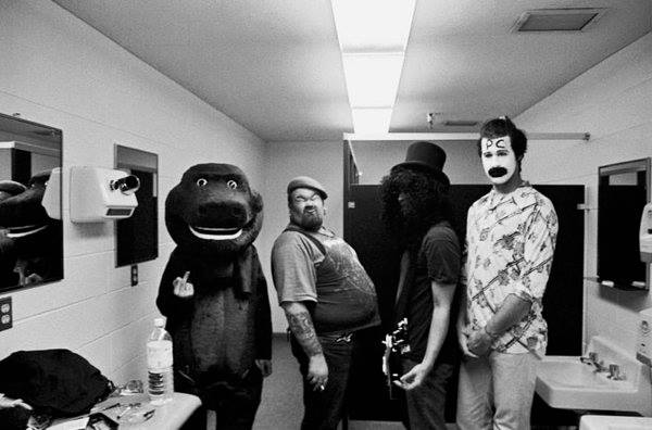 Nirvana on Halloween in 1993 (Kurt Cobain was dressed as Barney)