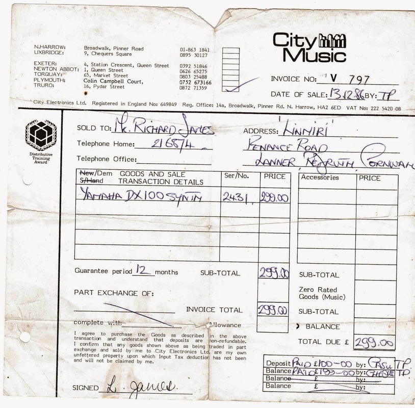 Receipt for Aphex Twin’s first synthesizer