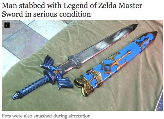 real zelda master sword - Man stabbed with Legend of Zelda Master Sword in serious condition Siis Pots were also smashed during altercation