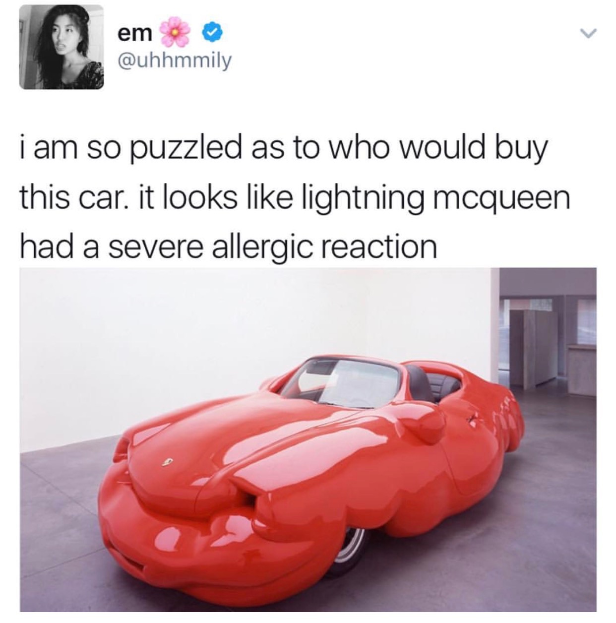 lightning mcqueen memes i am speed - em i am so puzzled as to who would buy this car. it looks lightning mcqueen had a severe allergic reaction