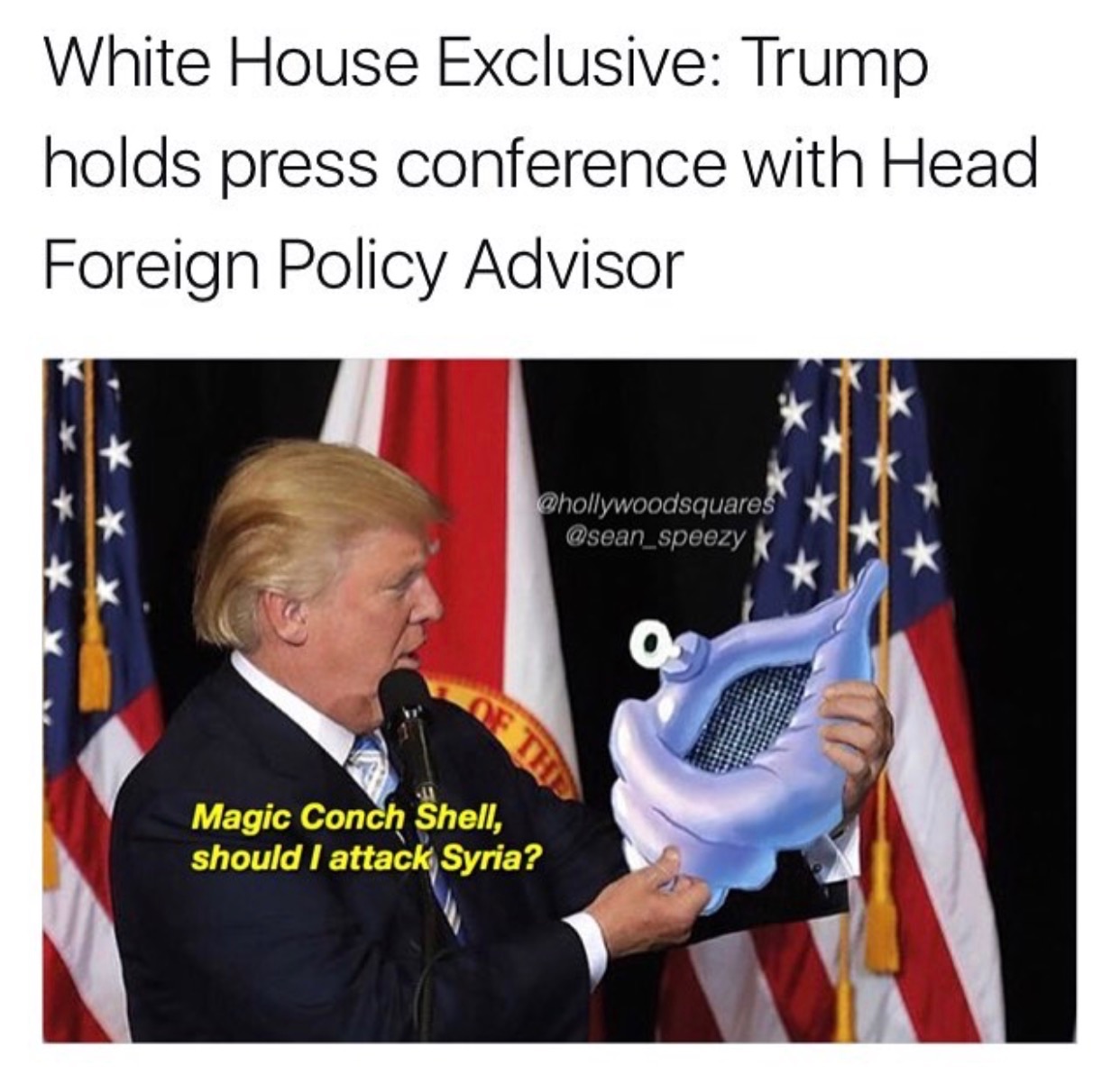 magic conch shell trump - White House Exclusive Trump holds press conference with Head Foreign Policy Advisor Magic Conch Shell, should I attack Syria?