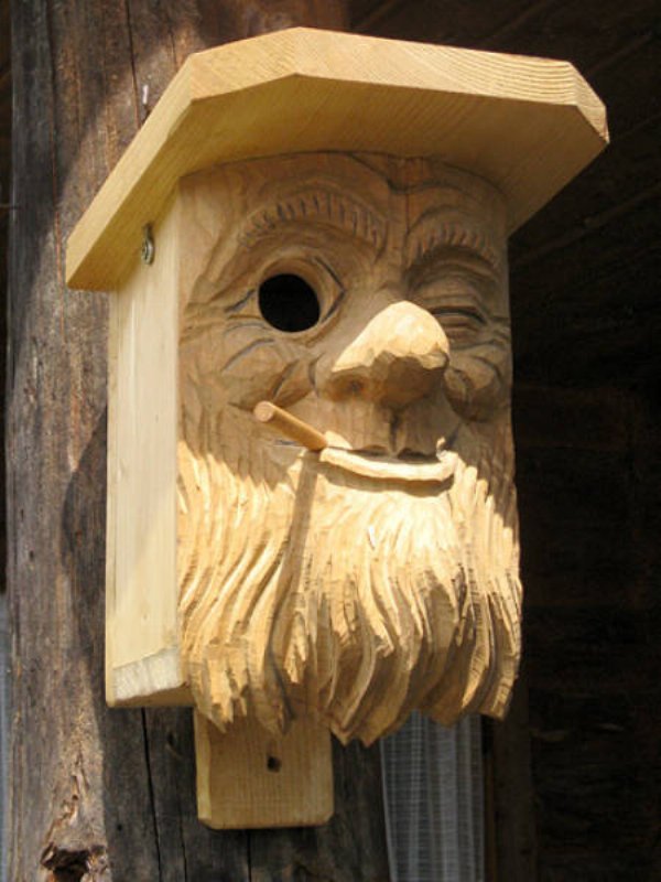 carved bird house