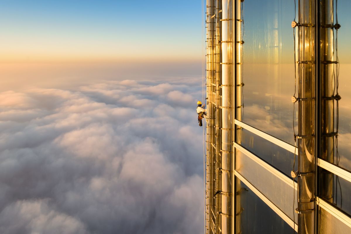 A window washer in Dubai