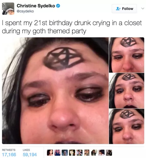 christine sydelko crying goth - Christine Sydelko I spent my 21st birthday drunk crying in a closet during my goth themed party 17,166 59,194 Omo G