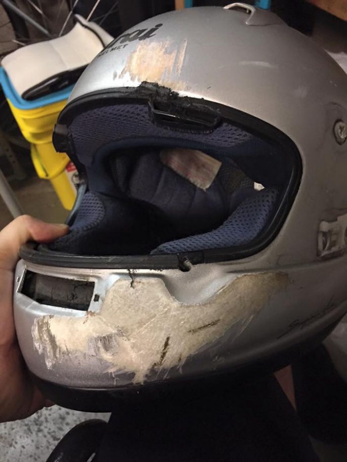 scratched helmet