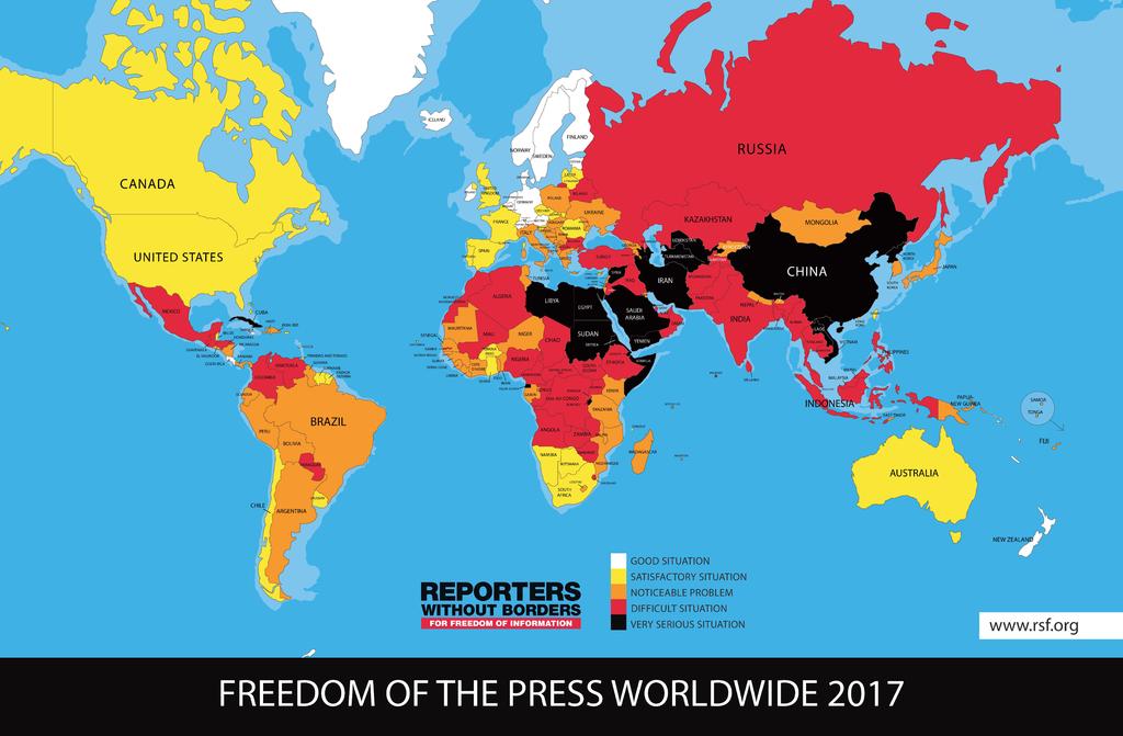 Freedom of press map 2017 (by Reporters without borders)