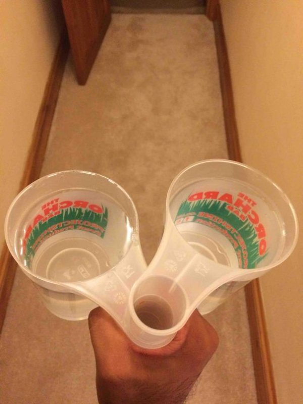 These plastic glasses are designed so you can carry multiple drinks, at the same time, in one hand. Again, perfect for any sporting event in existence.