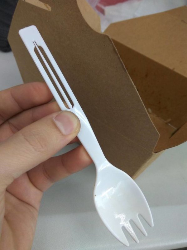 As if the takeout spork wasn’t functional enough, now this one comes with an added toothpick in the handle.