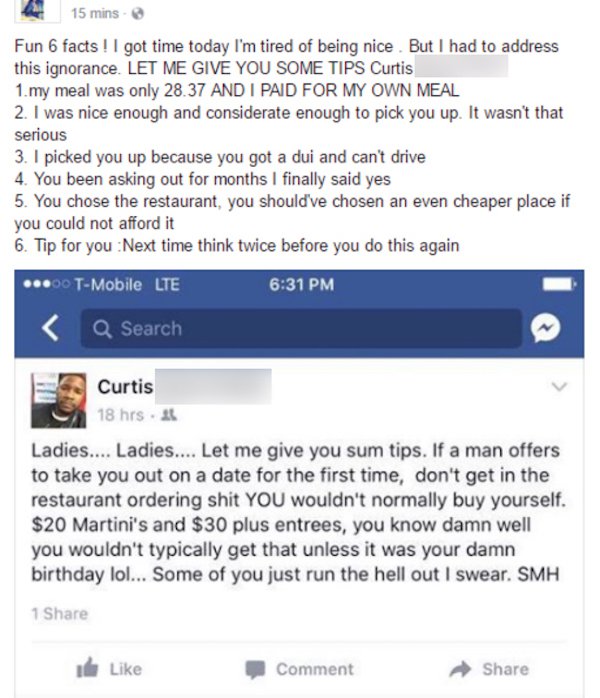 Guy blasts 'cheap date' on Facebook, gets buried with shame