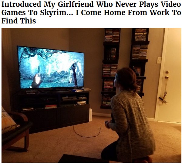 GF playing Skyrim in the living room