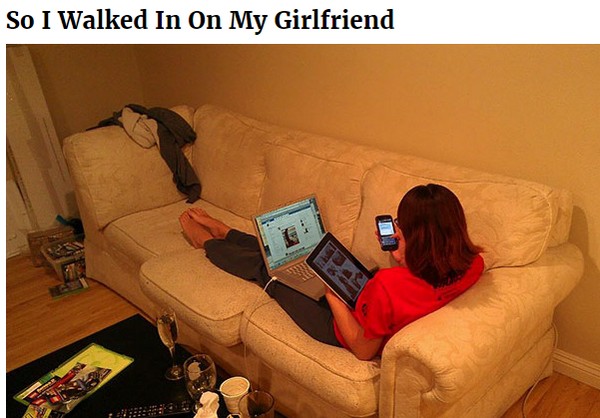 Girl on the laptop, ipad, and phone all at once.