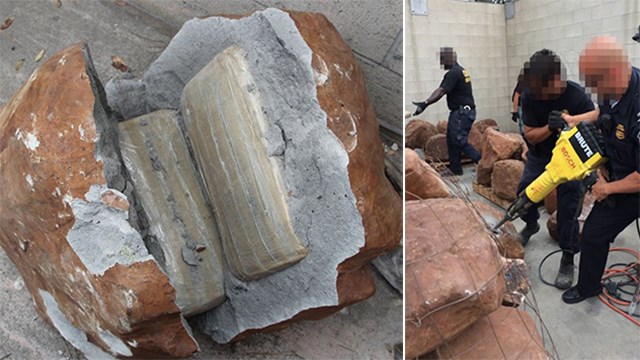 US Customs and Border Patrol removed almost 2,000 lbs of marijuana from hundreds of fake landscaping stones.