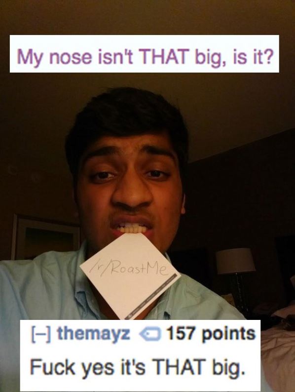 r roastme model - My nose isn't That big, is it? rRoast Me themayz 157 points Fuck yes it's That big.