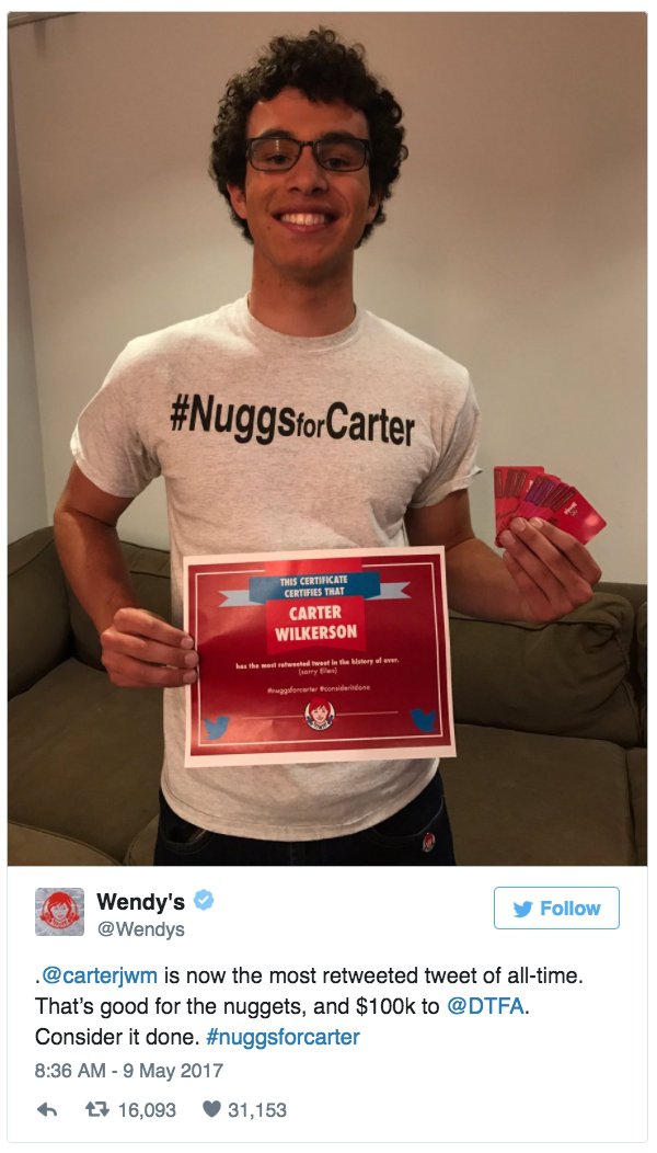 Guy’s tweet for free Wendy’s nuggets has finally paid off