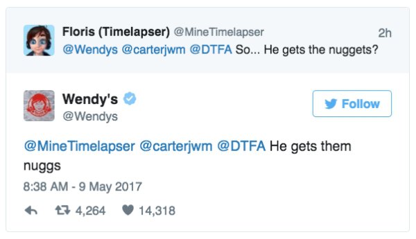 Guy’s tweet for free Wendy’s nuggets has finally paid off