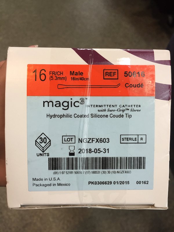 Frich Male 5.3mm 16in40cm Ref 50098 Coud n Intermittent Catheter with SureGrip Sleeve Hydrophilic Coated Silicone Coud Tip Lot NGZEX603 Steriler Units 01 107 52181 50616 7 17 180531 30 30 10 NGZFX603 Made in Usa Packaged in Mexico PK0306629 012015 00162