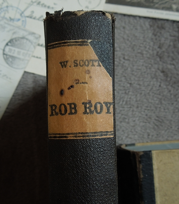She also found a copy of Rob Roy, which surprisingly isn’t about the cocktail, but is a novel by Walter Scott, that tells the tale of a man who met the legendary Scottish outlaw/folk hero.
This book too, was dog-eared and well-read.