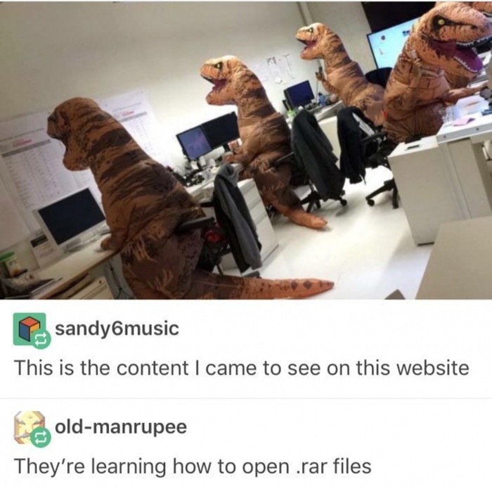 meanwhile in a parallel universe - sandy6music This is the content I came to see on this website oldmanrupee They're learning how to open .rar files