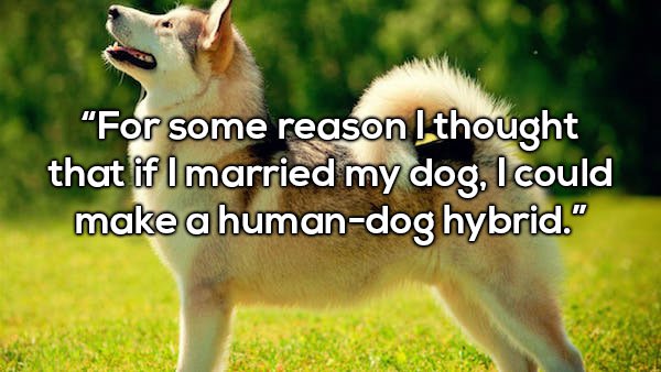 photo caption - For some reason Lthought that if I married my dog, I could make a humandog hybrid."