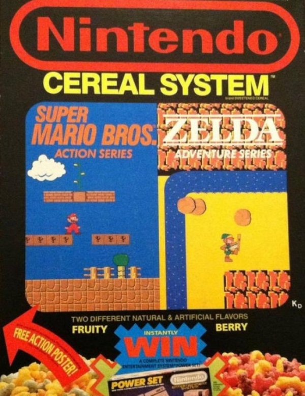 nintendo cereal system - Nintendo Cereal System Mario Bros, Zelda Super Action Series It Ko Free Action Poster Two Different Natural & Artificial Flavors Fruity Berry Instantly Tertainment System Power Set