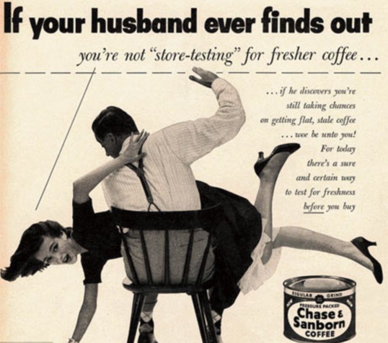 50's era ad of a husband spanking a wife.