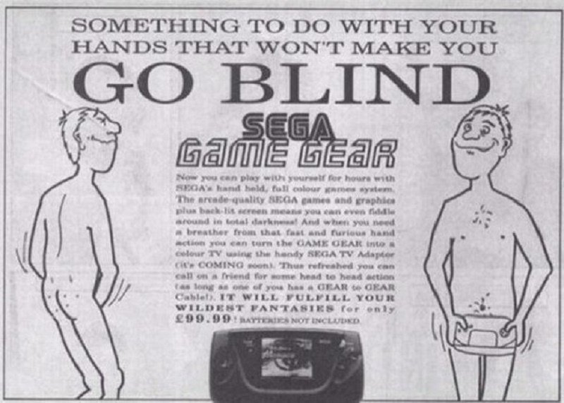 Ad for SEGA game gear that implies something to do with fapping.