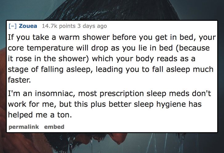 Insomniac tip by taking a shower
