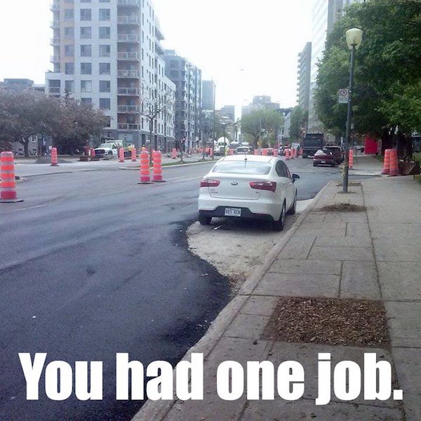 fail montreal paving around car - You had one job.