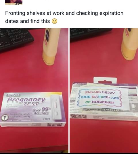 An employee was fronting shelves at work and checking the inventory.
While she was checking the expiration date of one of the pregnancy tests, she found money that was left behind by a kind stranger.