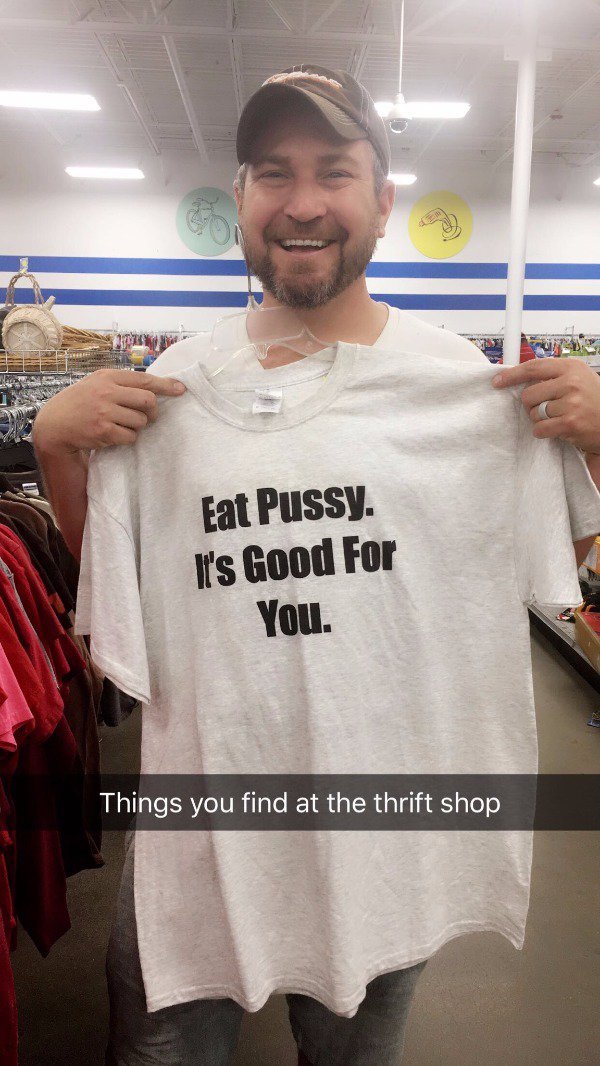 Thrift shop shirt with crass comment