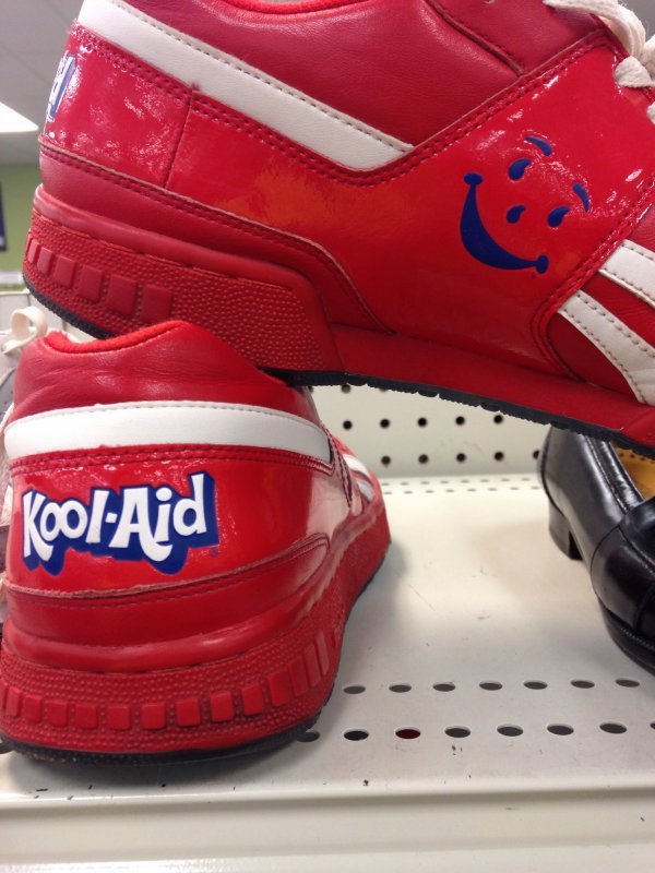 Kool-Aid shoes for sale in a thrift shop