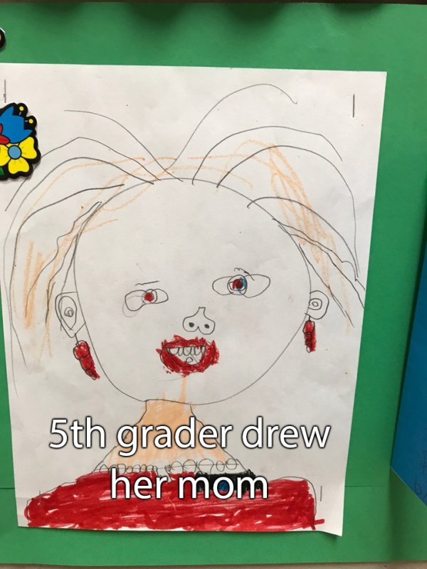 cartoon - 5th grader drew her mom mannen