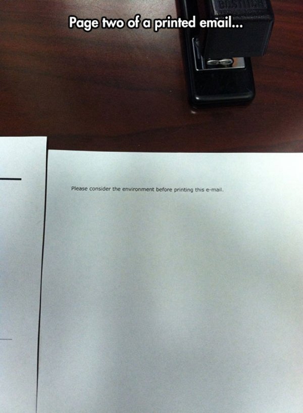 floor - Page two of a printed email... Please consider the environment before printing this email