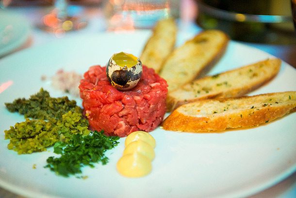 Steak Tartare.
I think it's safe to say we're all familiar with steak tartare. Just your basic run of the mill raw cow meat appetizer.