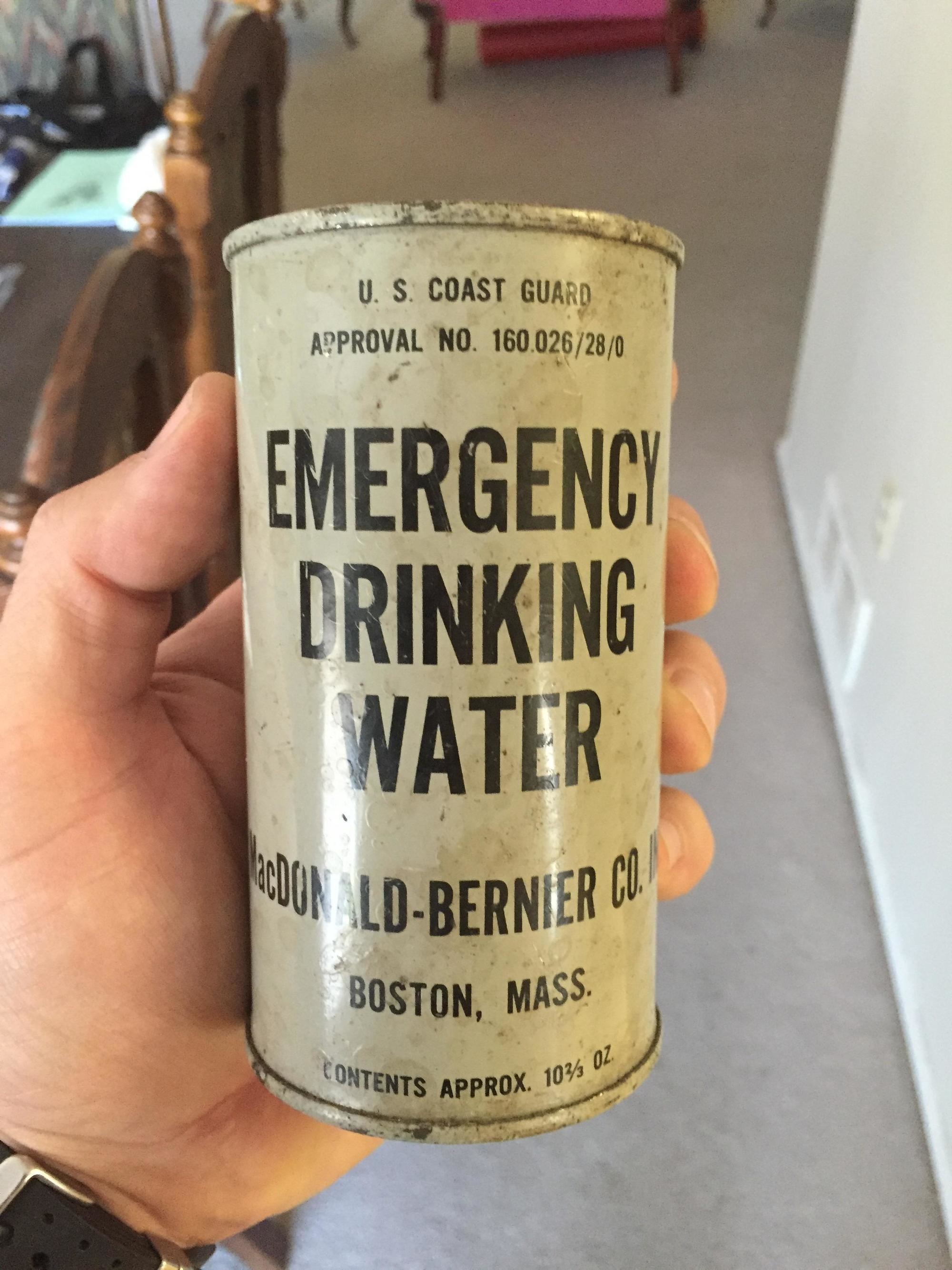 A shelter from the 1960s was discovered in a backyard.
Along with it, was this can of emergency drinking water.