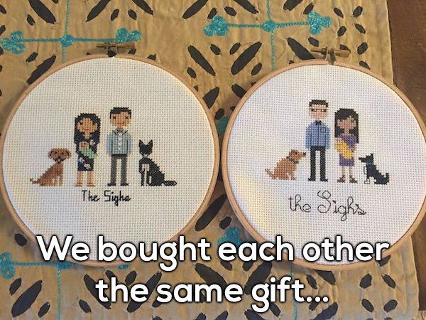 cute couple embroidery - The Sigha the Sight We bought each other the same gift... .