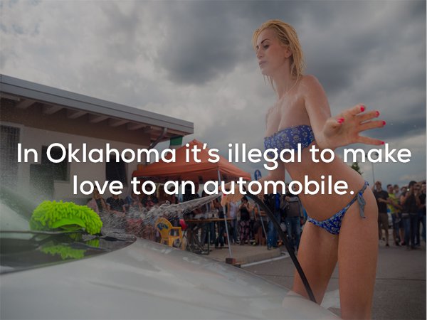 vacation - In Oklahoma it's illegal to make love to an automobile.