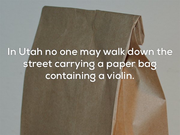 paper - In Utah no one may walk down the street carrying a paper bag containing a violin.