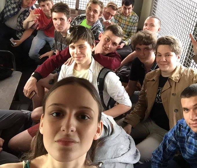 A selfie in the police van by young Russians arrested at the anti-corruption rally yesterday