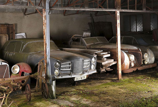 A previously unknown collection of 60 vintage automobiles from the 1930s to the 1950s was recently unearthed in France. The fleet isn't made up of just any old cars, but instead, the collection includes some of the most collectible vehicles ever to roll off the assembly line and is worth an estimated several million dollars. 

Owner Roger Baillon passed away around ten years ago, at which time his son inherited his estate. After the junior Baillon passed away, his heirs decided to sell the collection. 

The cars aren't in the best of shape but are so rare that they are indeed worth restoring. A Talbot-Lago once owned by Egyptian King Farouk, the tenth ruler of the Muhammad Ali Dynasty was found amongst the dusty treasures, as was a Ferrari owned by actor Alain Delon. There are also Maseratis, Bugattis, Delahayes, Delages, Hispano-Suizas, and Panhard-Levassors, but the most expensive car in the collection is a 1961 Ferrari 250 GT SWB California Spyder, worth anywhere between $9.5 to $14.9 million. There were only 37 models ever made and sold, all of which are carefully documented, and this one was thought to be lost forever.