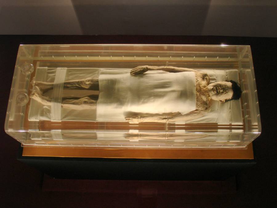 This 2,000-Year-Old Chinese Woman Is One Of The Most Well-Preserved Mummies In The World.

She died in 163 BC. When they found her in 1971, her hair was intact, her skin was soft to the touch, and her veins still housed type-A blood.
Xin Zhui was discovered in 1971, when workers digging near an air raid shelter near Changsha practically stumbled across her massive tomb. Her funnel-like crypt contained more than 1,000 precious artifacts, including makeup, toiletries, hundreds of pieces of lacquerware, and 162 carved wooden figures which represented her staff of servants. A meal was even laid out to be enjoyed by Xin Zhui in the afterlife.