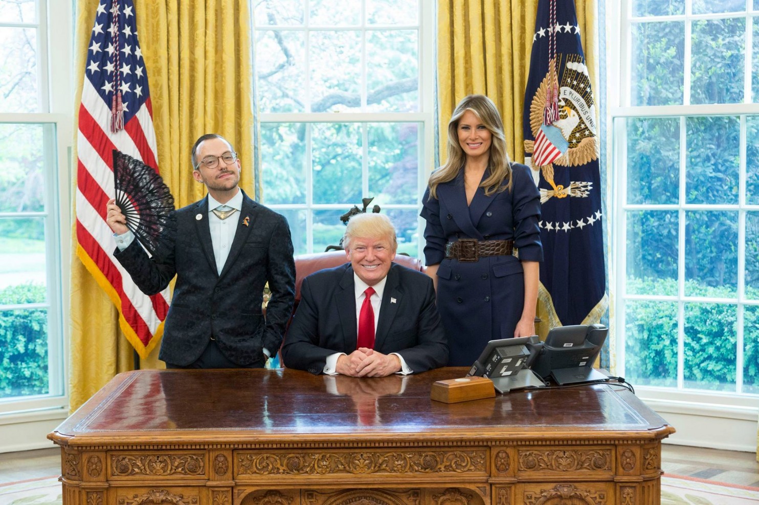 Nikos Giannopoulos, Rhode Island Teacher of the Year, decided to be “visibly queer” in his White House picture with the Trumps