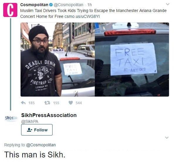 cosmopolitan muslim taxi driver - Cosmopolitan 1h Muslim Taxi Drivers Took Kids Trying to Escape the Manchester Ariana Grande Concert Home for Free csmo.usUCWG8YI Free Taxi Deadly Denia 293 F Needed Firetrap L Londok h 185 13 155 5 44 Sikh Sikh PressAssoc