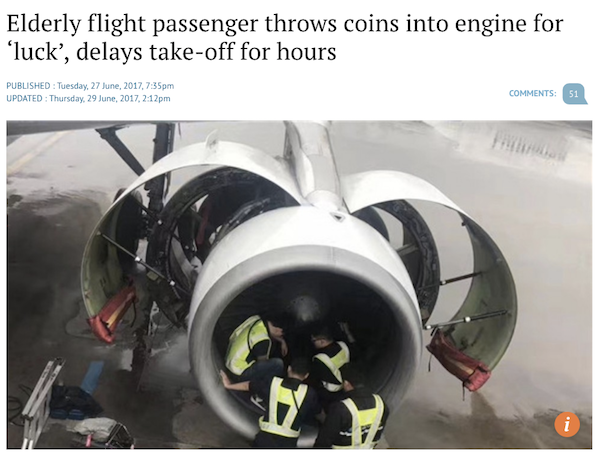 flight delay coins - Elderly flight passenger throws coins into engine for luck, delays takeoff for hours Published Tuesday, , pm Updated Thursday, , 51