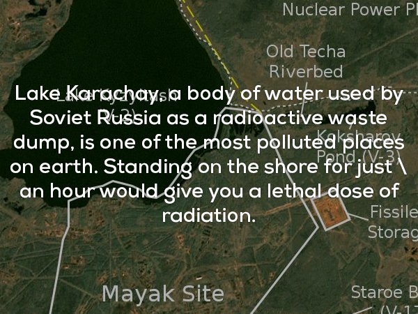 Satellite photo of Lake Karachay which is the most radioactive body of water on the world.