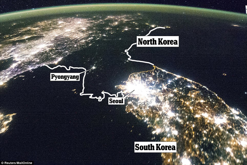Light pollution of North Korea VS South Korea, and North Korea is much darker.